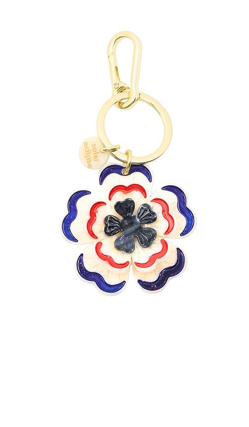 solar eclipse hand-painted americana flower bag charm & keychain in white.