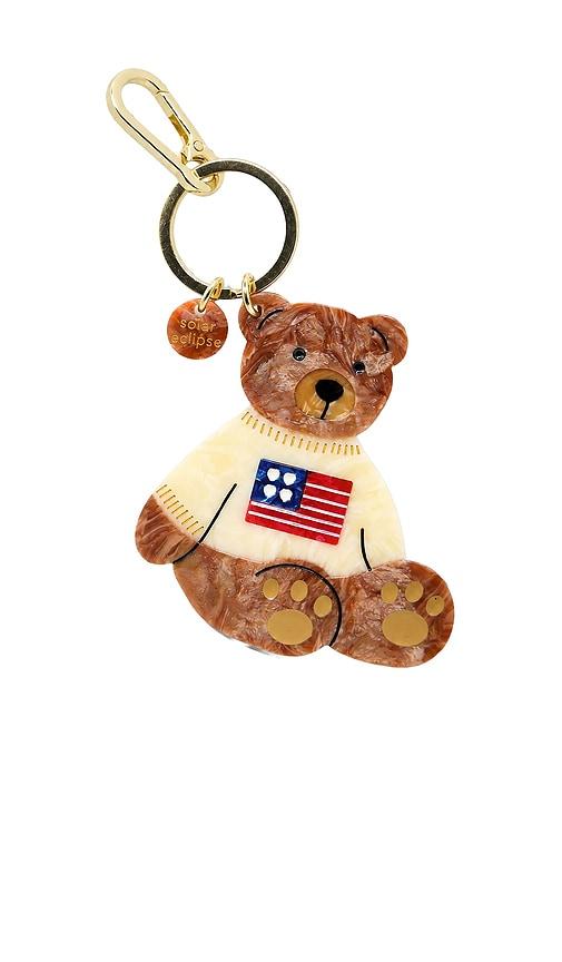 solar eclipse hand-painted americana teddy bear bag charm & keychain in brown.