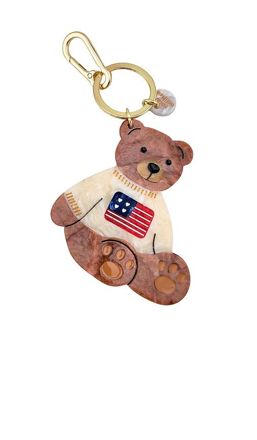 solar eclipse hand-painted americana teddy bear bag charm + keychain in beauty: multi.