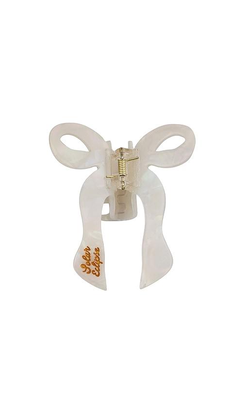 solar eclipse hand-painted coquette bow claw hair clip in white.