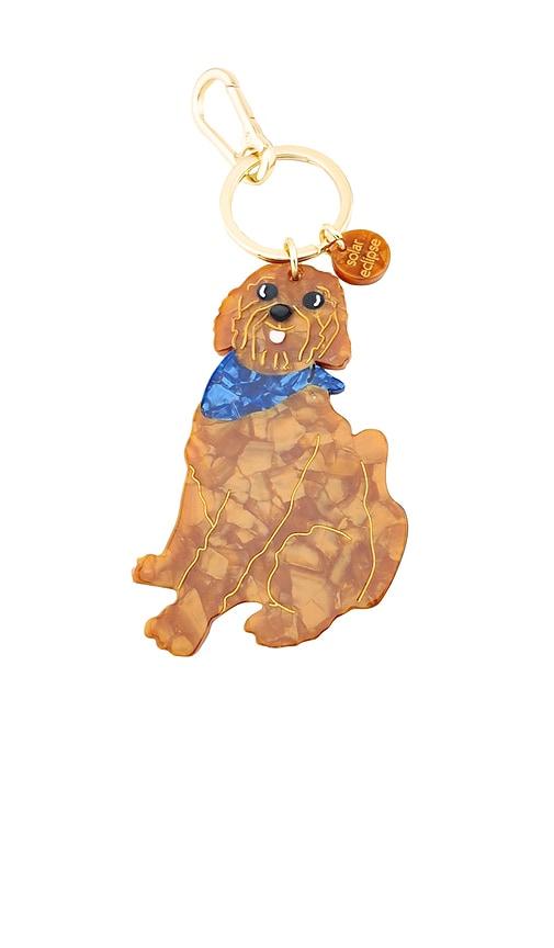 solar eclipse hand-painted goldendoodle bag charm + keychain in brown.