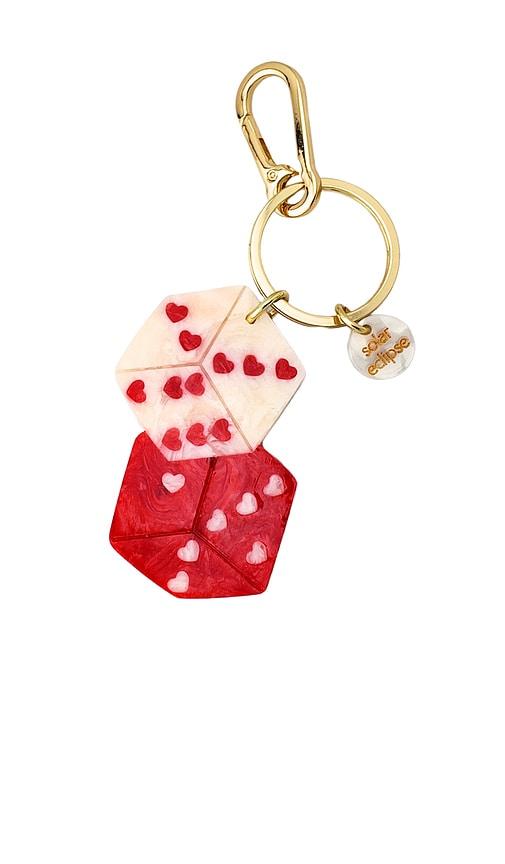 solar eclipse hand-painted lucky dice bag charm + keychain in red.