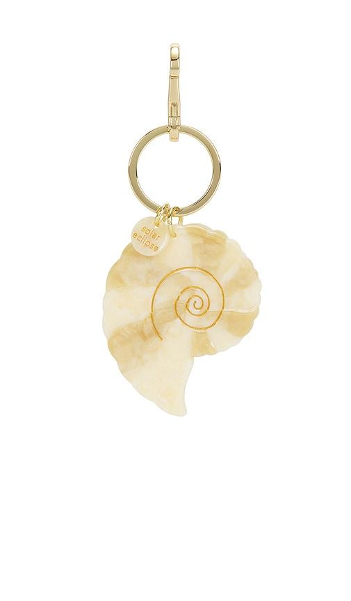 solar eclipse hand-painted spiral shell bag charm & keychain in white.