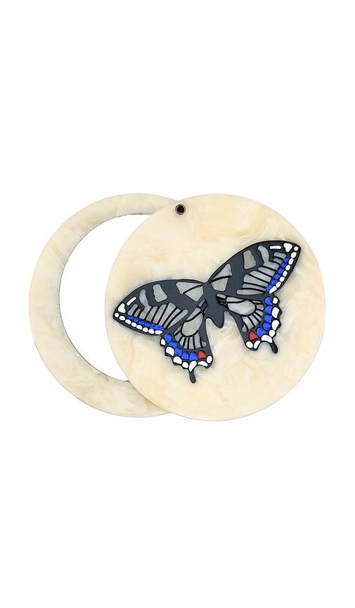 solar eclipse hand-painted swallowtail compact mirror in cream.