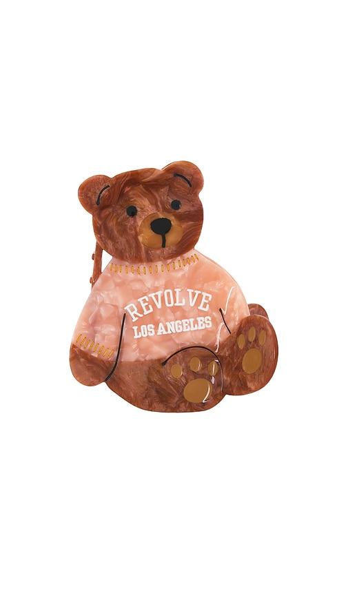 solar eclipse x revolve hand-painted los angeles collegiate teddy claw hair clip in brown.