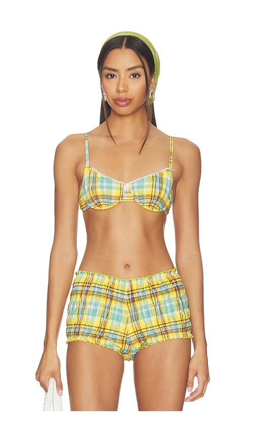 solid & striped the daphne bikini top in yellow,blue. - size s (also in xs)
