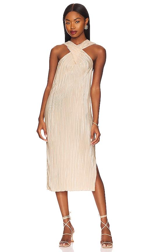song of style nalani midi dress in beige. - size m (also in xs, s)