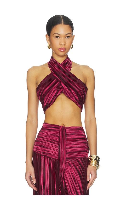 sonya moda joelle plisse halter top in wine. - size l (also in m, s)