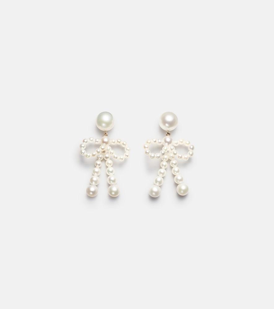sophie bille brahe bow 14kt gold drop earrings with freshwater pearls