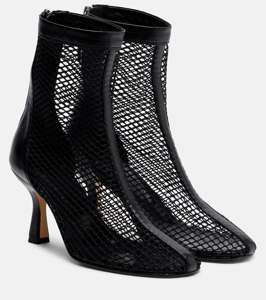 souliers martinez fira leather-trimmed fishnet ankle boots