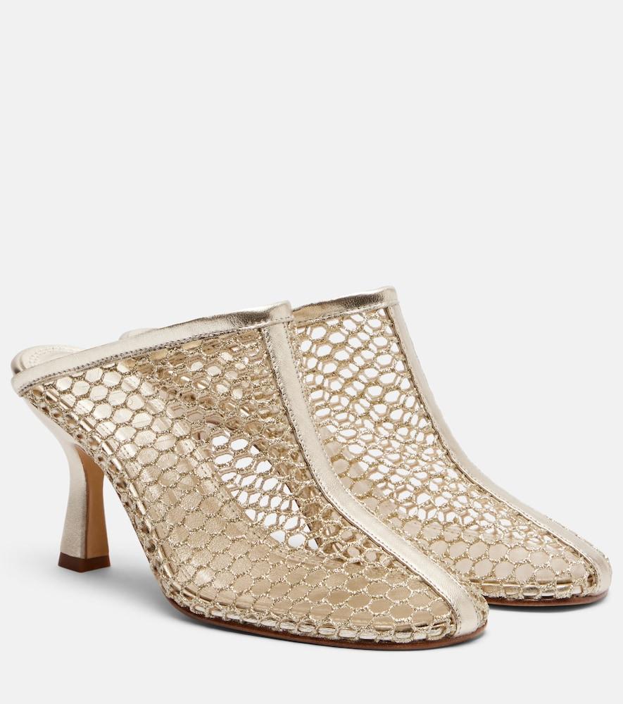souliers martinez giulia leather-trimmed fishnet mules