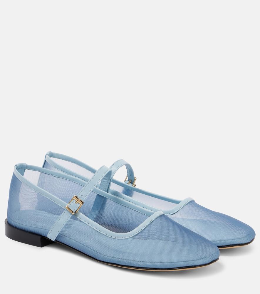 souliers martinez minima leather-trimmed tulle mary jane flats