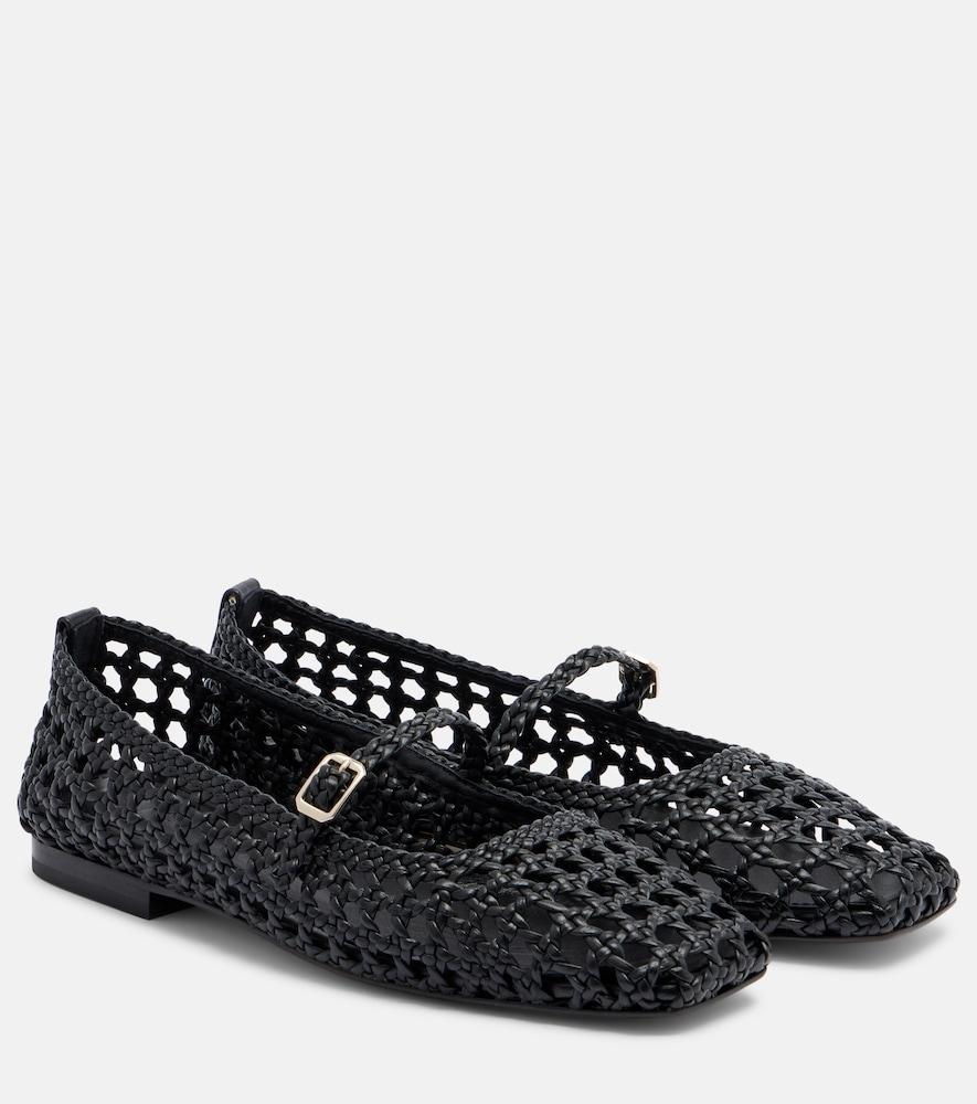 souliers martinez paris woven leather mary jane flats