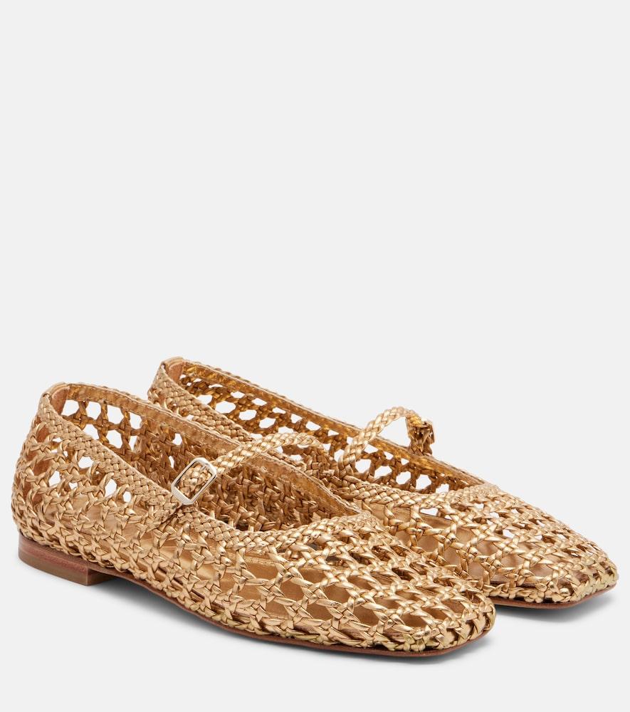 souliers martinez paris woven leather mary jane flats