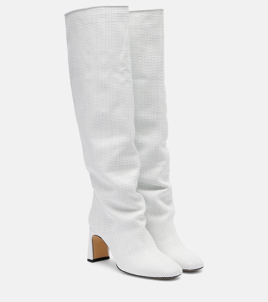 souliers martinez roberta woven leather knee-high boots