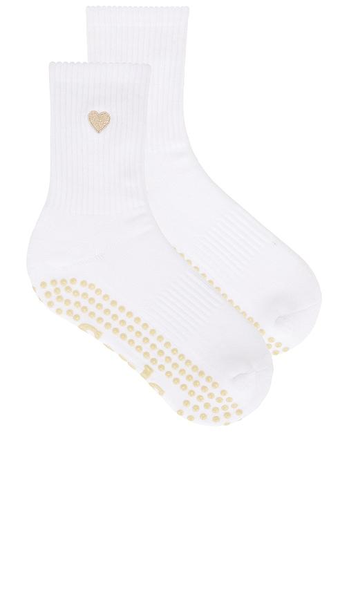 souls. beige heart grip socks in white. - size m/l (also in s/m)