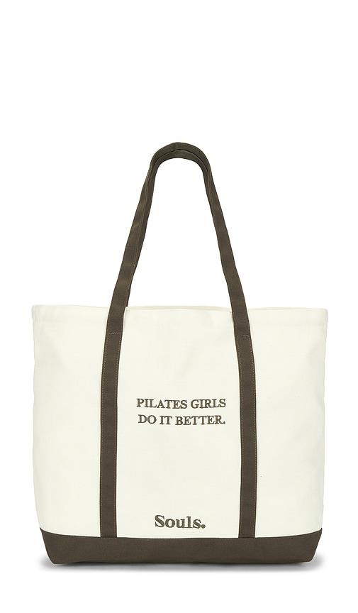 souls. pilates girls do it better tote in ivory.
