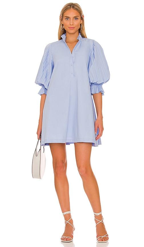 sovere focus pleat smock mini dress in baby blue. - size m (also in s)
