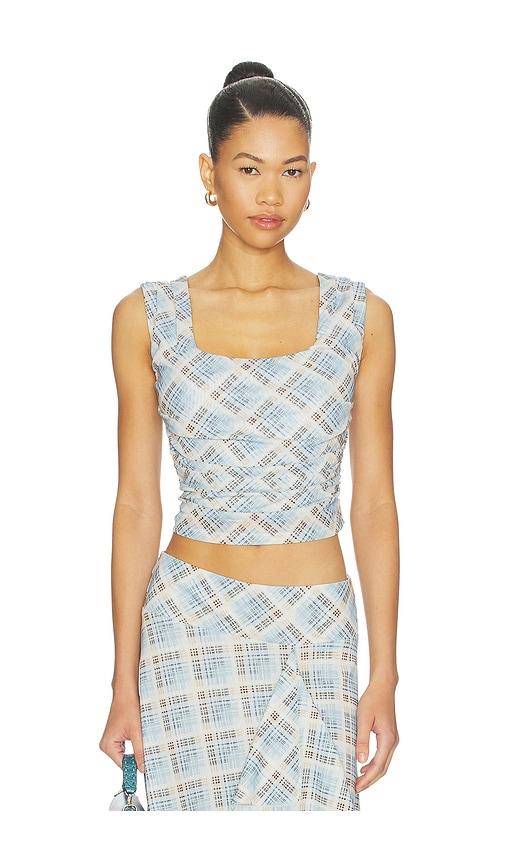 sovere novalyn plaid top in baby blue. - size l (also in m, s, xs)