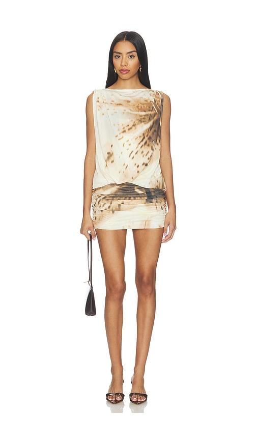 sovere odette drape mini dress in brown,cream. - size l (also in s, xs, m)