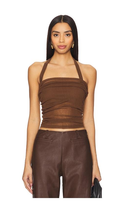 sovere thea mesh top in brown. - size l (also in xl/1x)