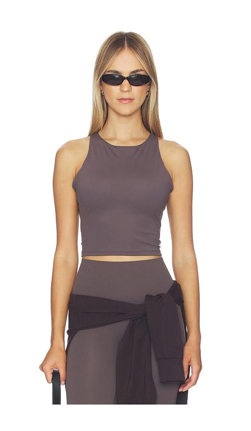 spanx get moving high neck tank top in brown. - size l (also in m, xl, xxl)