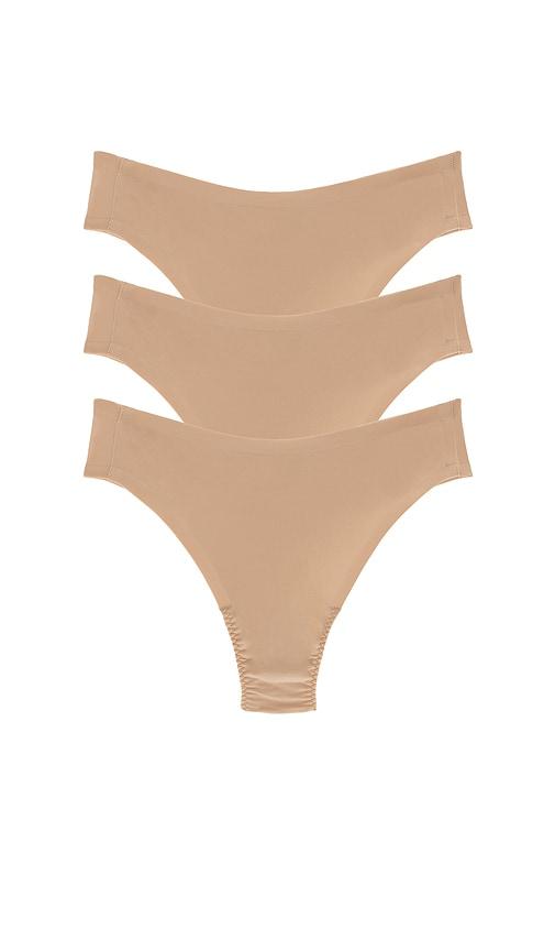 spanx smooth fit-to-you thong pack of 3 in tan.