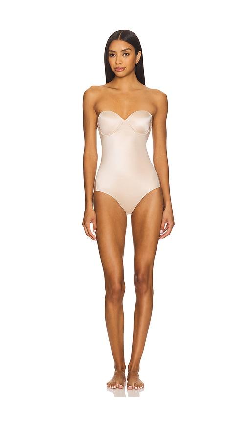 spanx spanxsculpt suit your fancy strapless bodysuit in beige. - size l (also in xs)