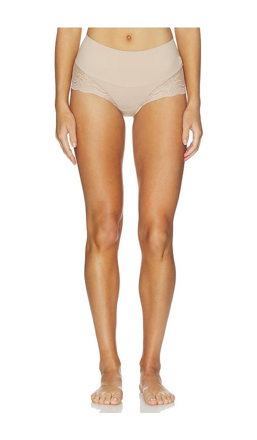 spanx supersmooth undie-tectable lace hi - hipster in tan. - size l (also in m, s, xl, xs)