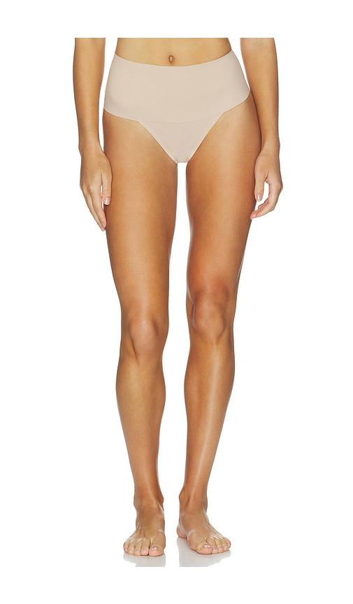 spanx supersmooth undie-tectable thong in tan. - size l (also in xs, s, m, xl, xxl)
