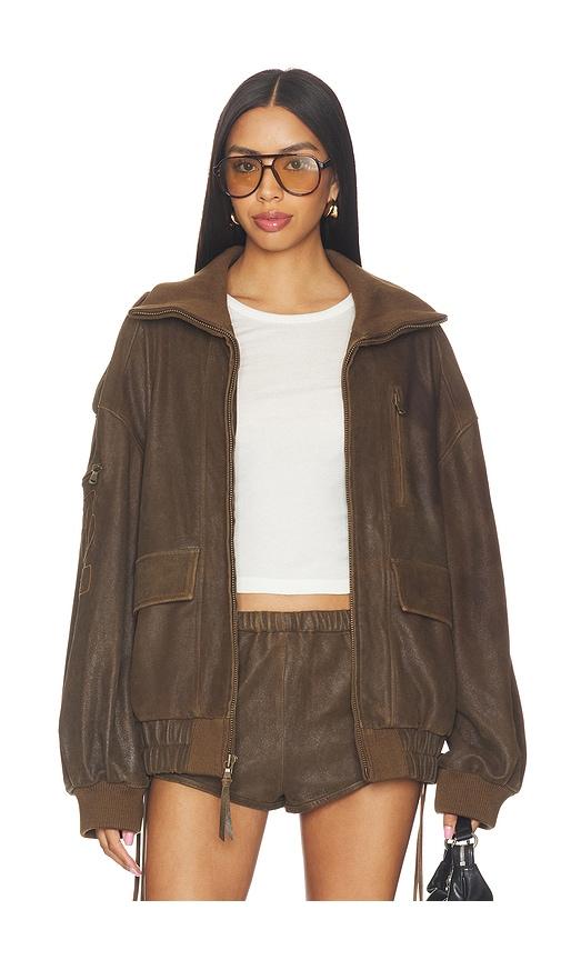 spell fontaine leather bomber jacket in brown. - size l (also in s, xs, xl)