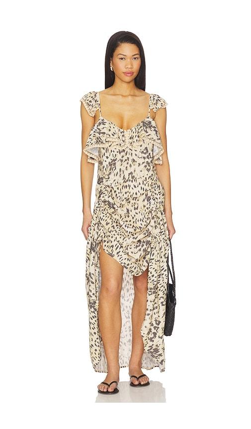 spell snow leopard strappy gown in brown. - size s (also in xs)