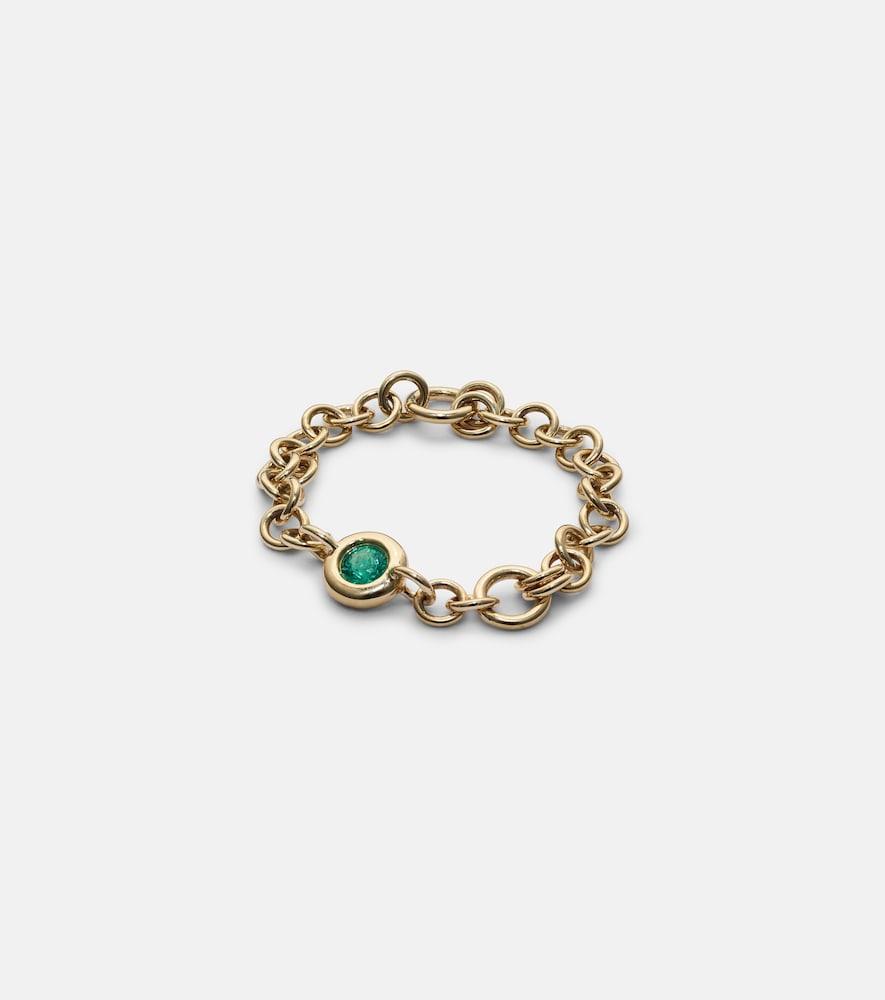 spinelli kilcollin gravity estrella 18kt gold chain ring with emerald