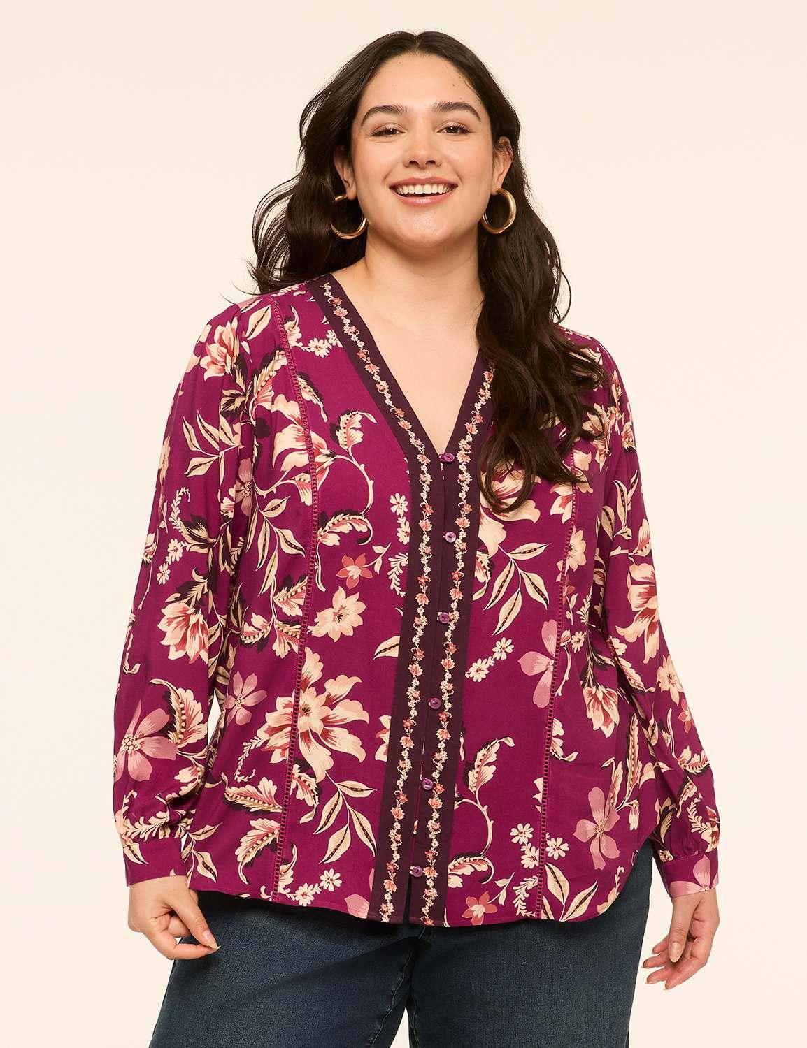 split-neck button-down blouse