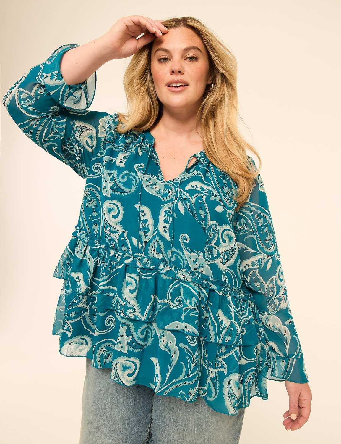split-neck tiered blouse