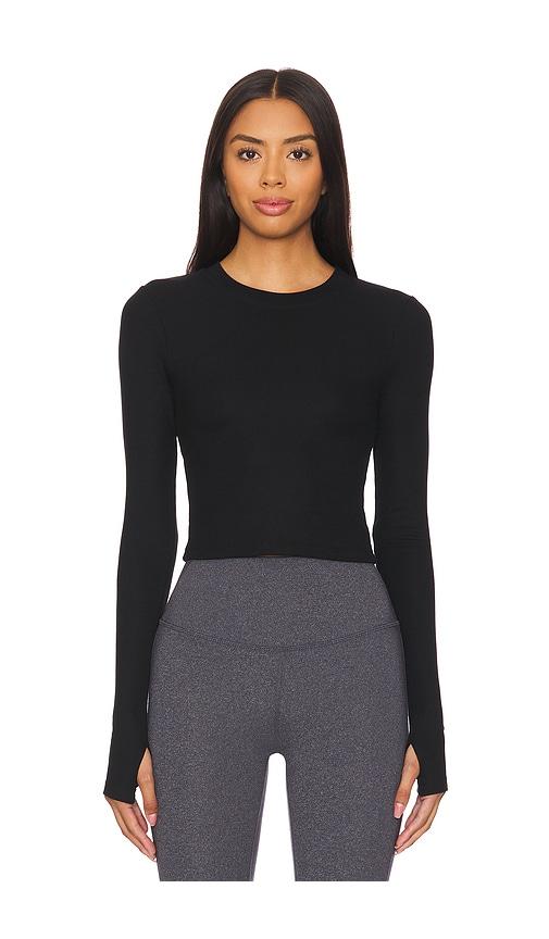 splits59 louise rib long sleeve crop top in black. - size l (also in xs, s, m)
