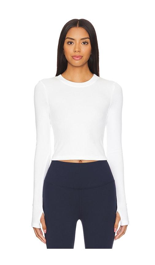 splits59 louise rib long sleeve crop top in white. - size l (also in xs, s, m, xl)