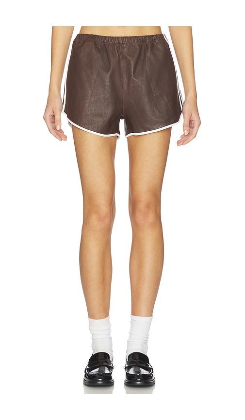 sprwmn dolphin leather shorts in chocolate. - size l (also in xs)