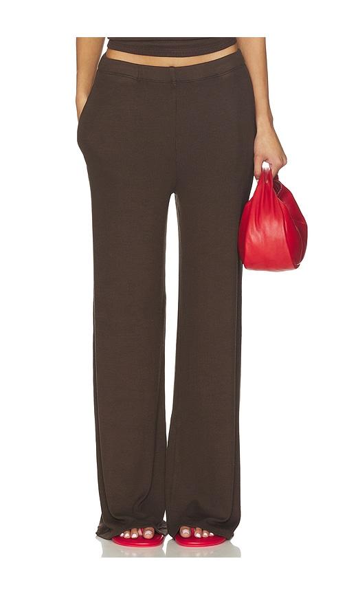 sprwmn rib wide leg pants in chocolate. - size l (also in s, xs, m)