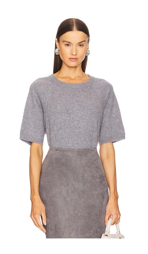 sprwmn short sleeve raglan knit top in grey. - size l (also in m)