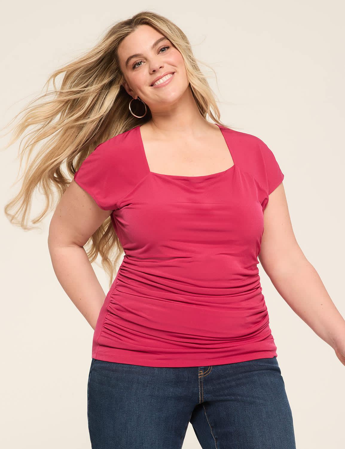 square-neck side-ruched top