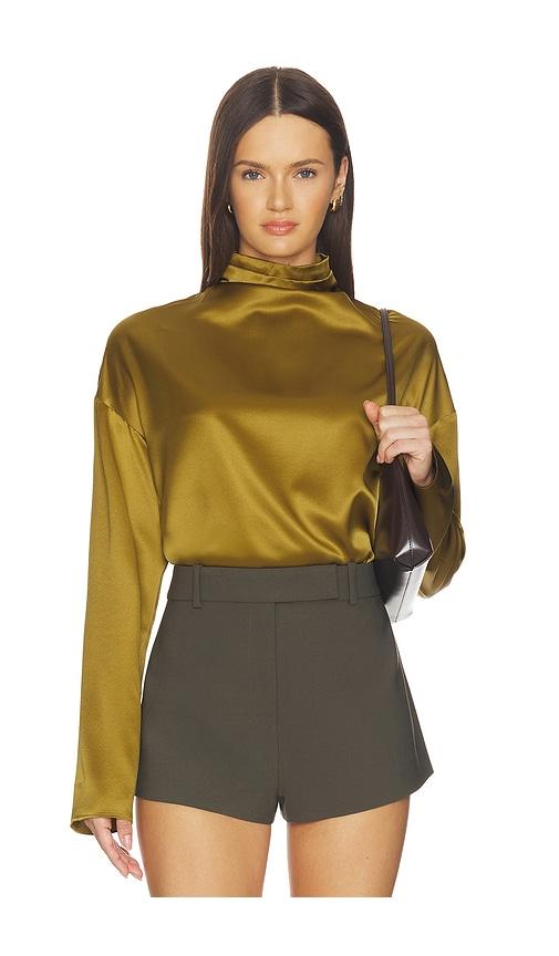srg atlas silk top in olive. - size l (also in m, s)