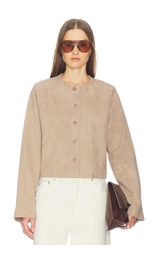 srg jemma suede jacket in taupe. - size l (also in s, xs, m, xl)