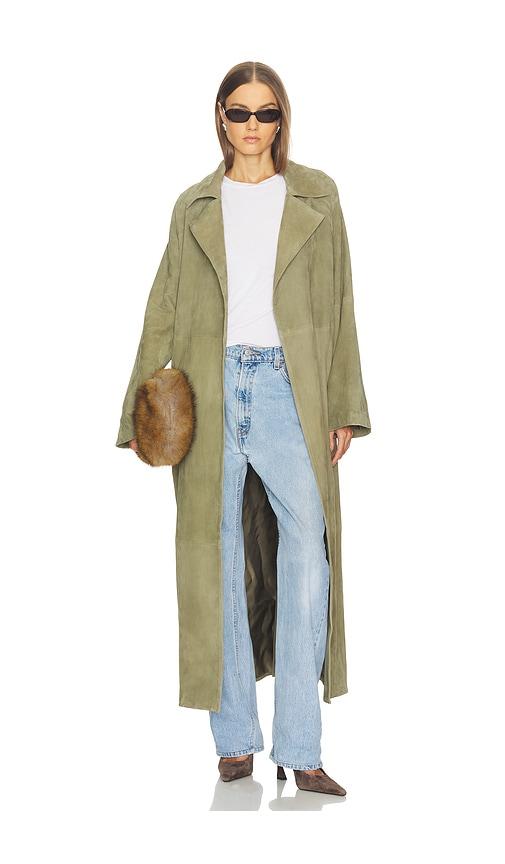srg louise suede coat in sage. - size l (also in xxs, xs, m)