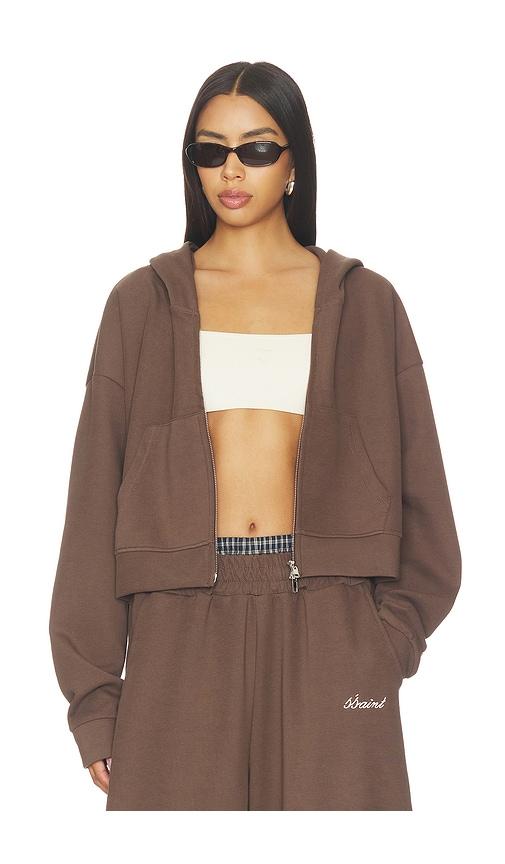 ssaint cropped hoodie in brown. - size l/xl (also in s/m)
