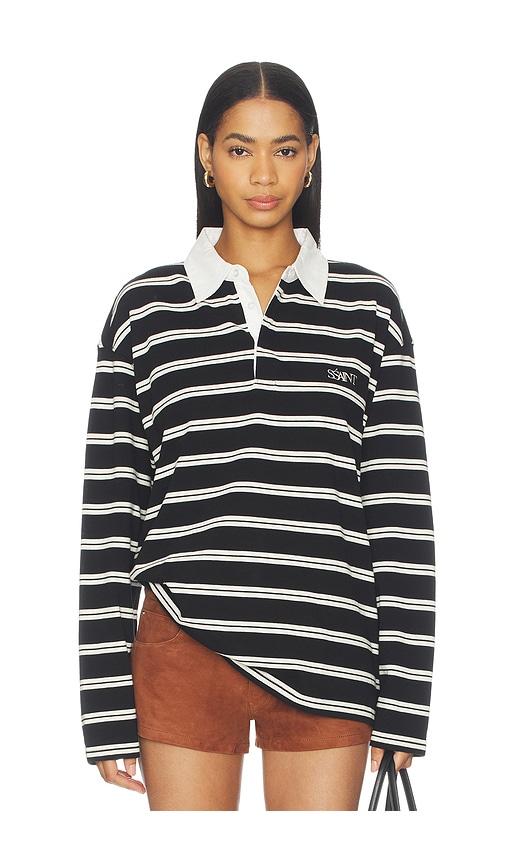 ssaint dylan rugby polo shirt in black,white. - size l/xl (also in s/m)