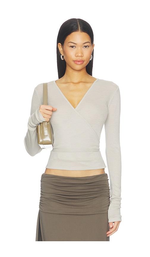 st. agni baby wool wrap top in grey. - size l (also in m, s, xs)