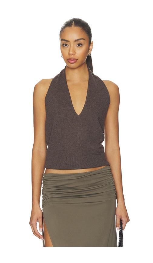 st. agni fine merino halter top in taupe. - size l (also in m)