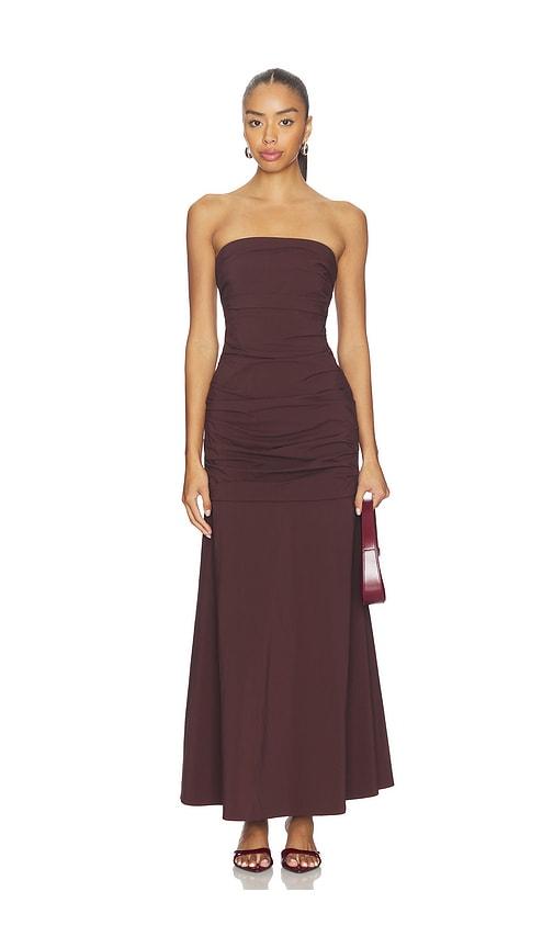 st. agni gathered strapless longline dress in chocolate. - size m (also in xs)