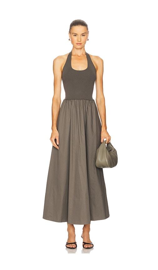 st. agni halter gathered dress in brown. - size l (also in m)